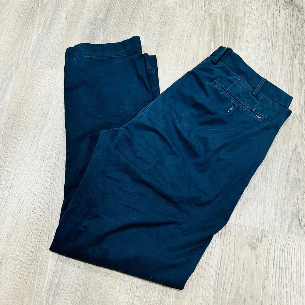 Polo Ralph Lauren Pants Mens 38x32 Navy Stretch Straight Chino Pants Trousers